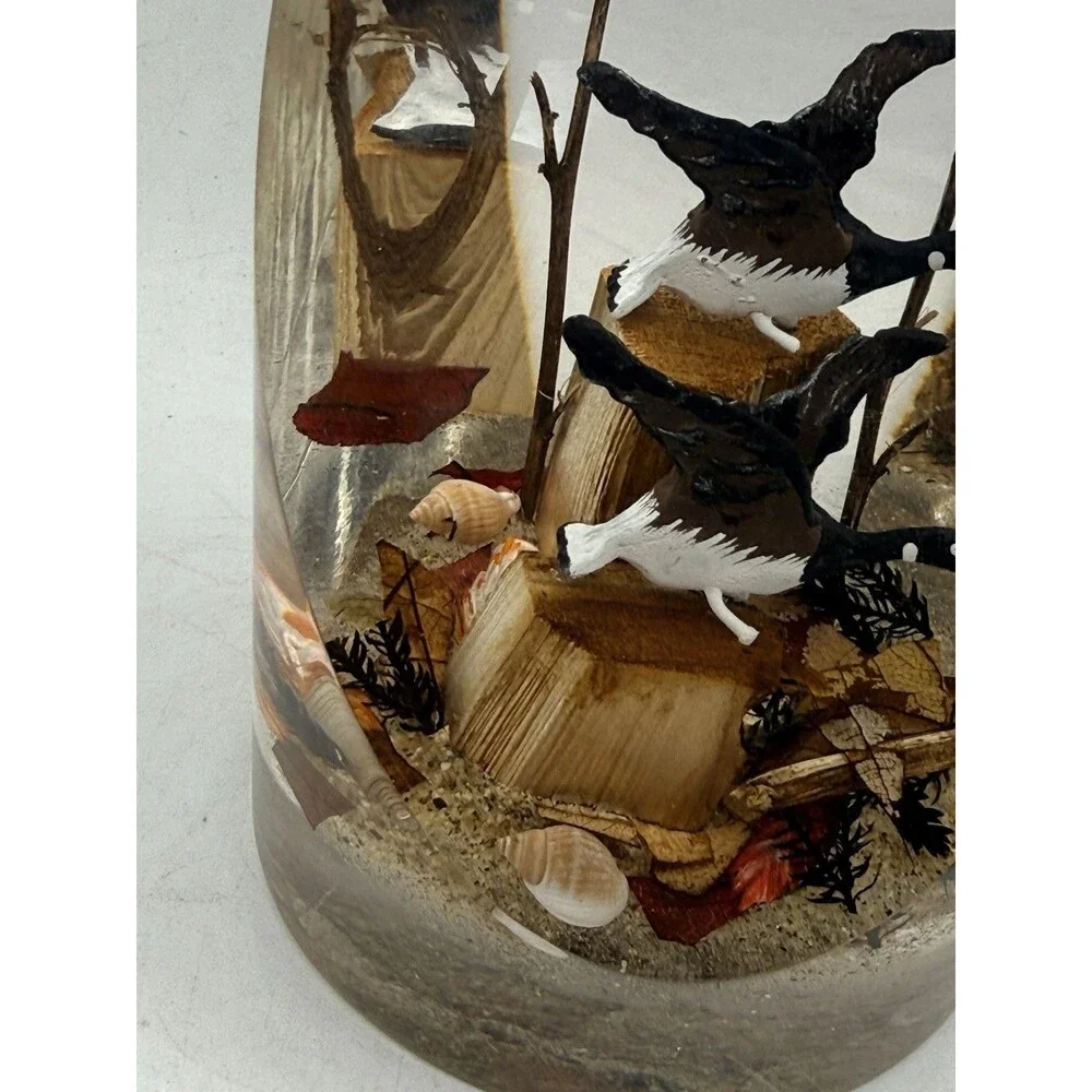Vintage Large Lucite Carved Canadian Geese Diorama Display Paperweight 1980s